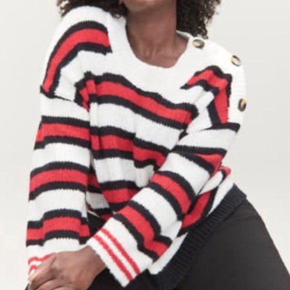 BP. Cream/Red/Black Oversized Knit Sweater - Picture 3 of 7